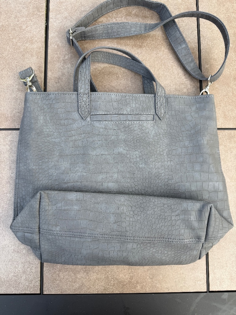 Thirty-One Charcoal Gray Textured Tote with Crossbody Strap
